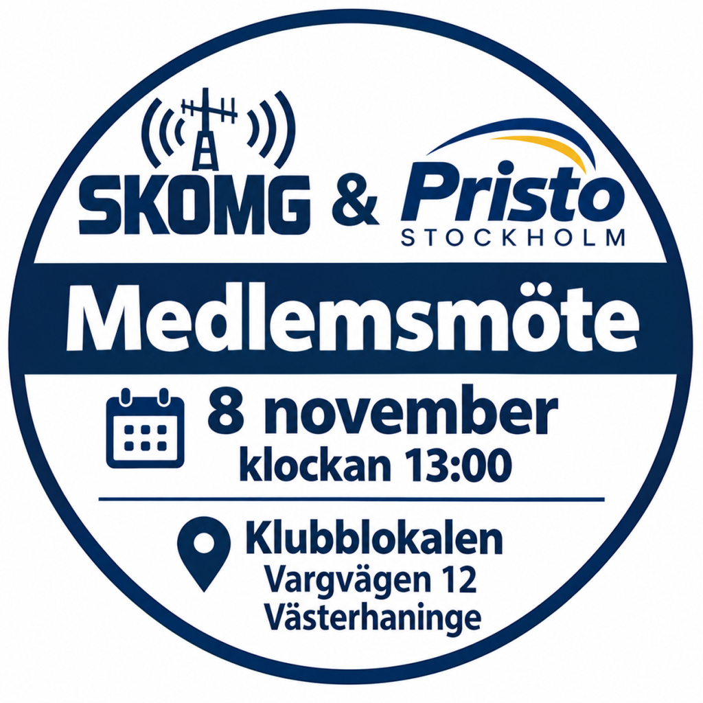 SK0MG Medlemsmöte 8 november klockan 13:00, Vargvägen 12 Västerhaninge